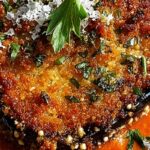 crispy parmesan eggplant steaks with roasted red pepper sauce