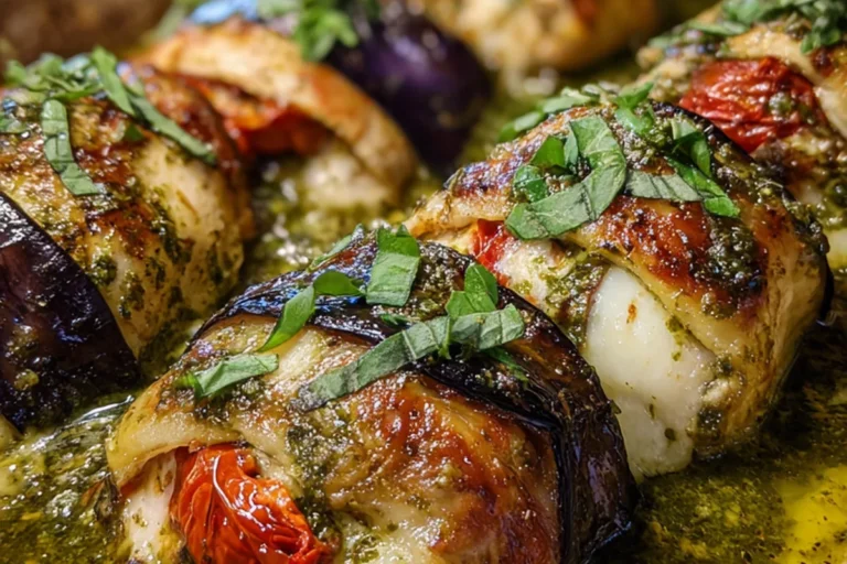 pesto mozzarella stuffed eggplant rolls