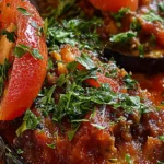 savory tomato beef stuffed eggplants
