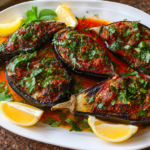 spicy roasted harissa eggplant halves