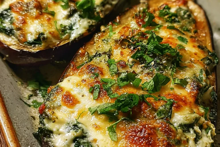 spinach ricotta stuffed eggplant