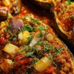stuffed baked eggplants with spiced beef