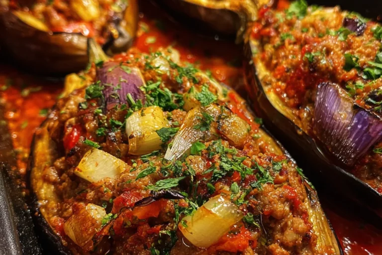 stuffed baked eggplants with spiced beef