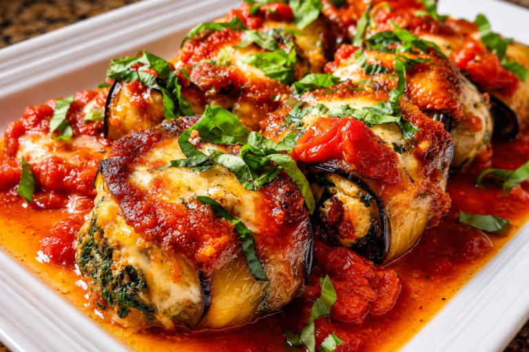 Spinach ricotta eggplant rollatini