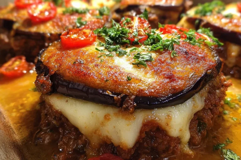 cheesy eggplant beef stacks