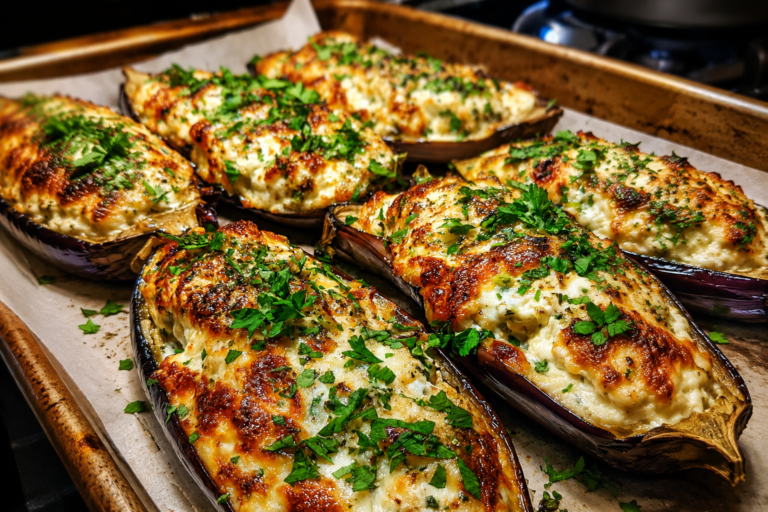 cheesy roasted stuffed eggplant boats