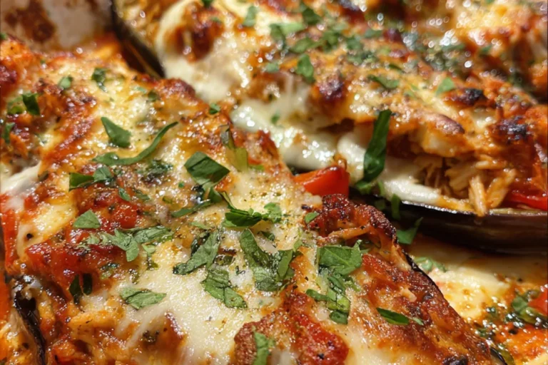 chicken parmesan stuffed eggplants
