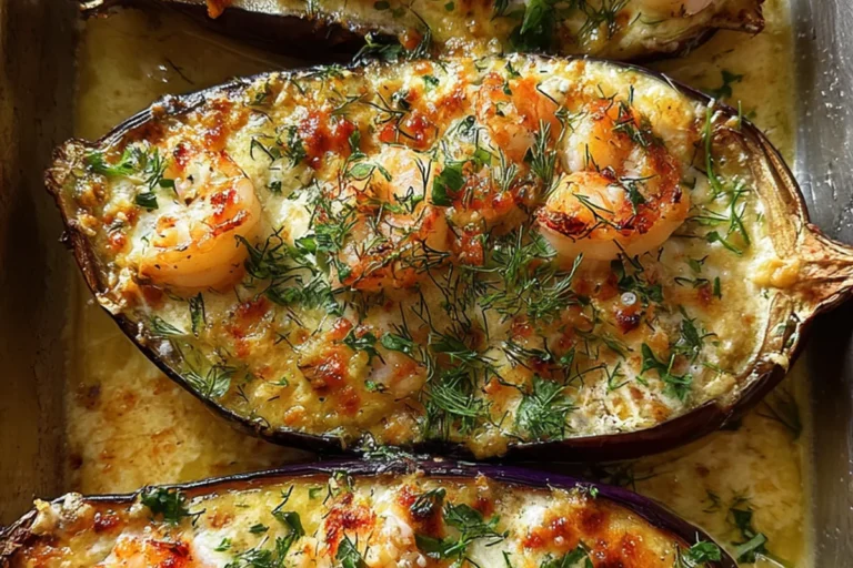 creamy shrimp stuffed eggplants