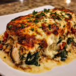 creamy spinach and sun-dried tomato stuffed chicken
