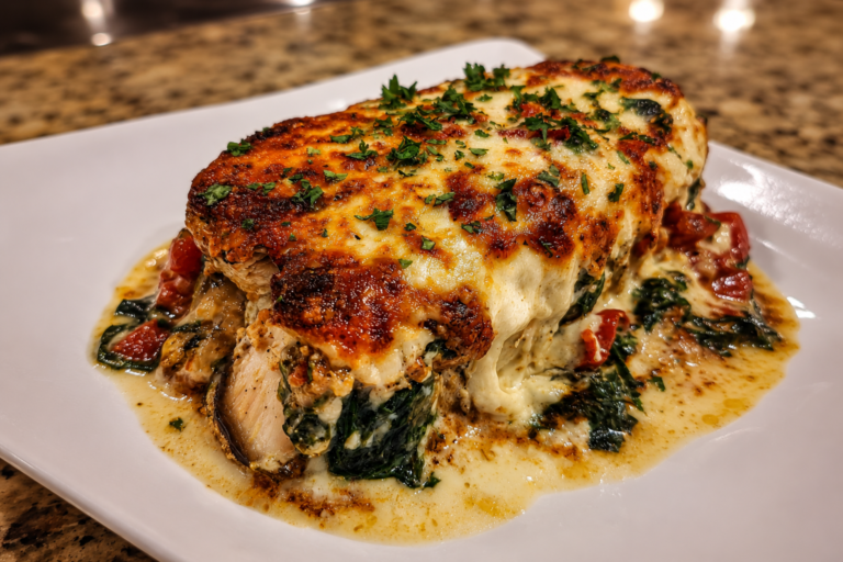 creamy spinach and sun-dried tomato stuffed chicken