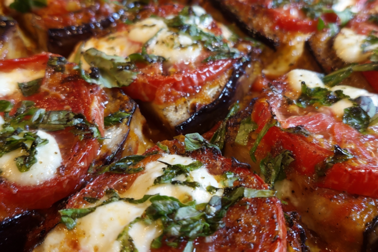 eggplant parmesan tomato mozzarella bake