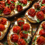mediterranean ricotta stuffed eggplant boats