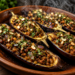 middle eastern spiced beef stuffed eggplant boats