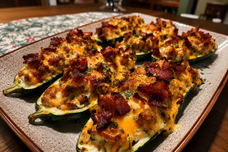 bacon cheddar stuffed zucchini boats