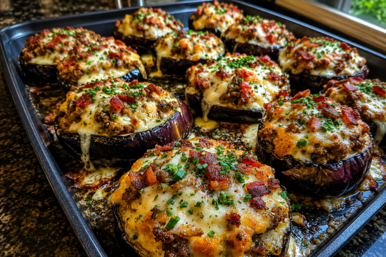 bacon cheeseburger stuffed eggplant rounds