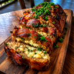 bacon wrapped three cheese stuffed meatloaf