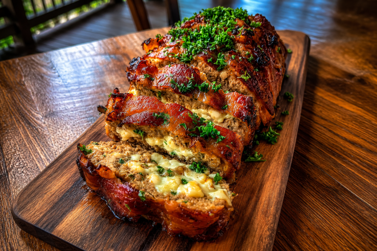 bacon wrapped three cheese stuffed meatloaf