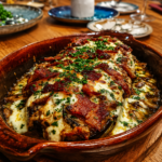cheesy bacon mushroom stuffed eggplant