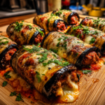 cheesy beef stuffed eggplant roll-ups