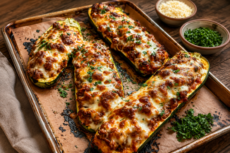 cheesy beef stuffed zucchini boats