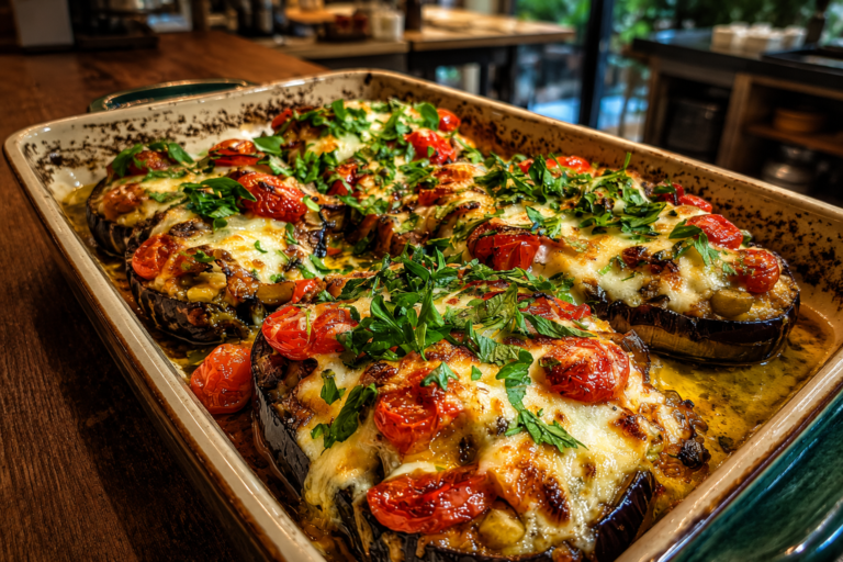 cheesy caprese stuffed eggplant