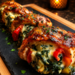cheesy spinach roasted red pepper stuffed chicken
