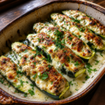 creamy chicken alfredo stuffed zucchini boats