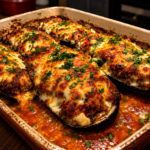 creamy four cheese stuffed eggplant