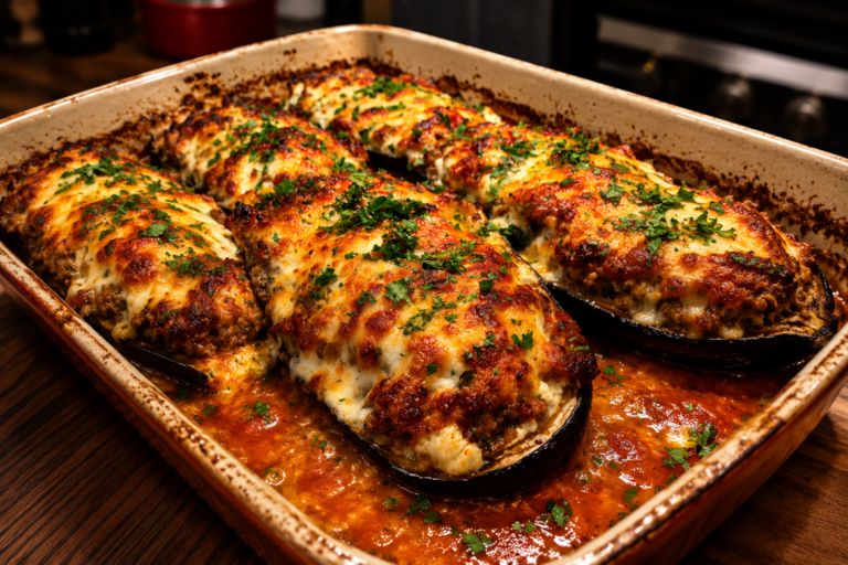 Creamy four cheese stuffed eggplant: A delightful recipe! 2 creamy four cheese stuffed eggplant