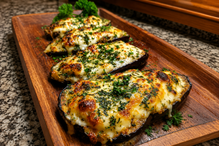 creamy spinach beef eggplant stacks