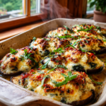 creamy spinach ricotta stuffed eggplant