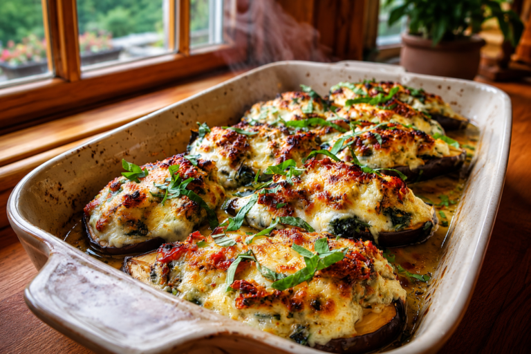 creamy spinach ricotta stuffed eggplant