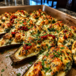 creamy tuscan chicken stuffed eggplant
