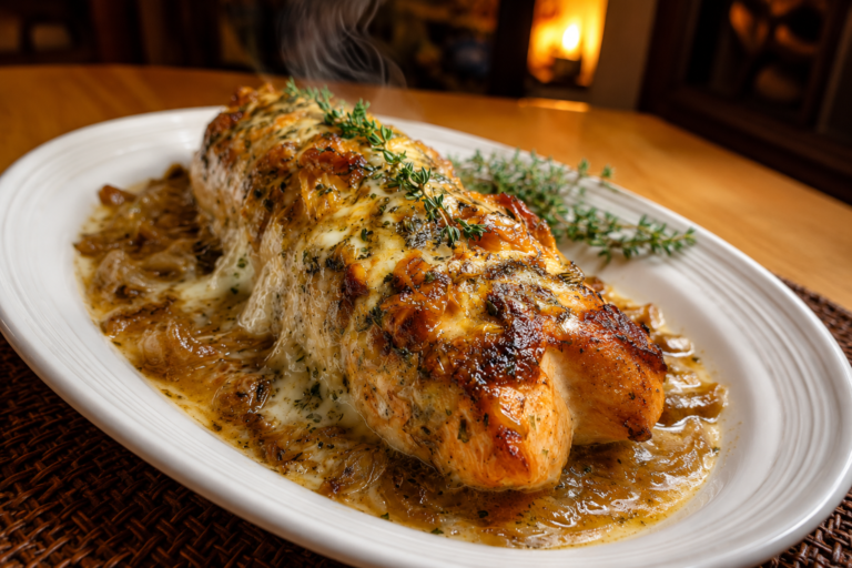 french onion mozzarella stuffed chicken