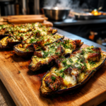 garlic butter steak stuffed eggplant