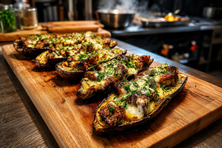 garlic butter steak stuffed eggplant