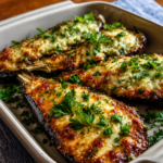 garlic parmesan roasted eggplant halves