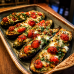 pesto chicken stuffed eggplant boats